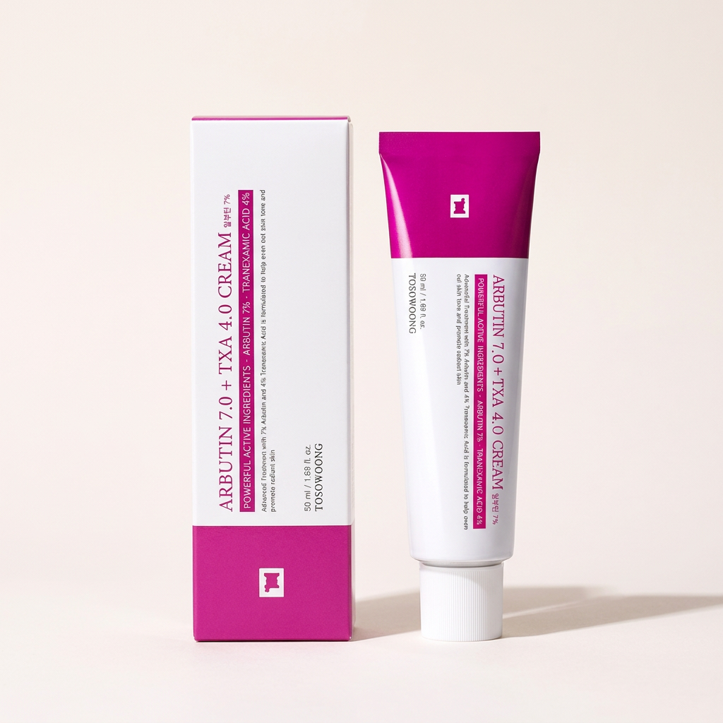 Pigmentcrème met 7% arbutine en 4% tranexaminezuur - tube en doosje