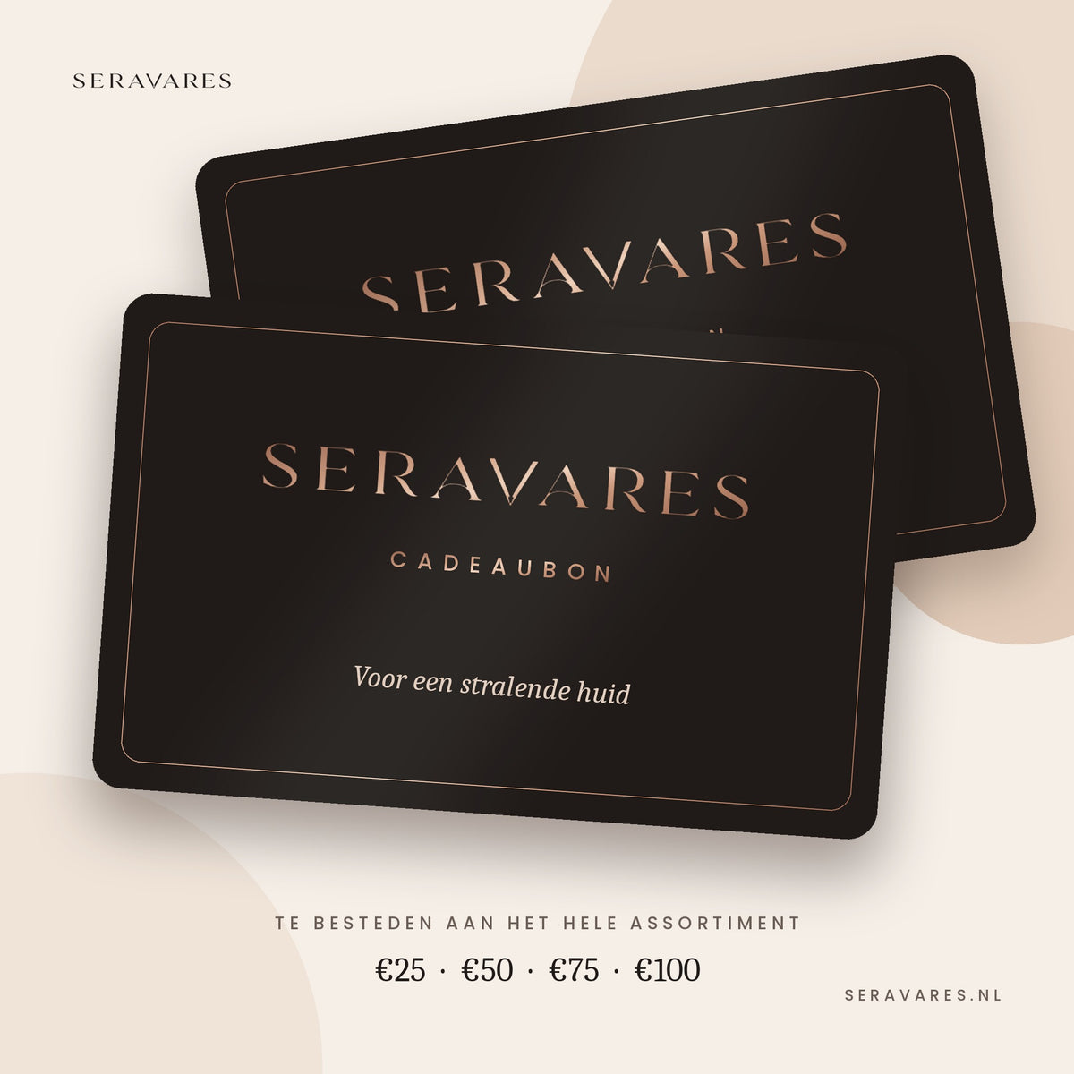 Seravares Cadeaubon – luxe cadeaukaart met rosé-koper logo